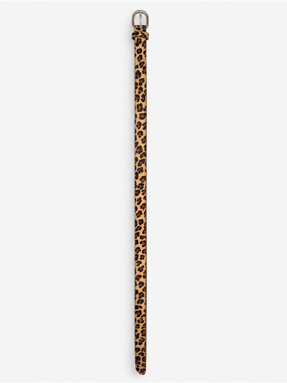 Made in USA Leopard Calf Hair Leather Skinny Belt Animal Print Brown